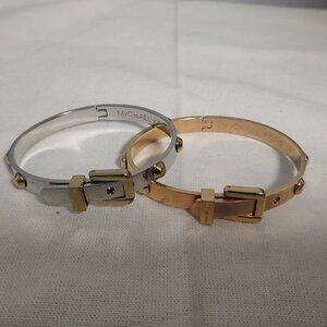 ❤️LOT 2 MICHAEL KORS Silver / Gold Buckle Hinged Studded Bracelet